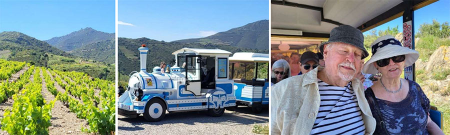 photo of the fields around the Chateau Royale, the tourist tram and John & Bonny taking the tram